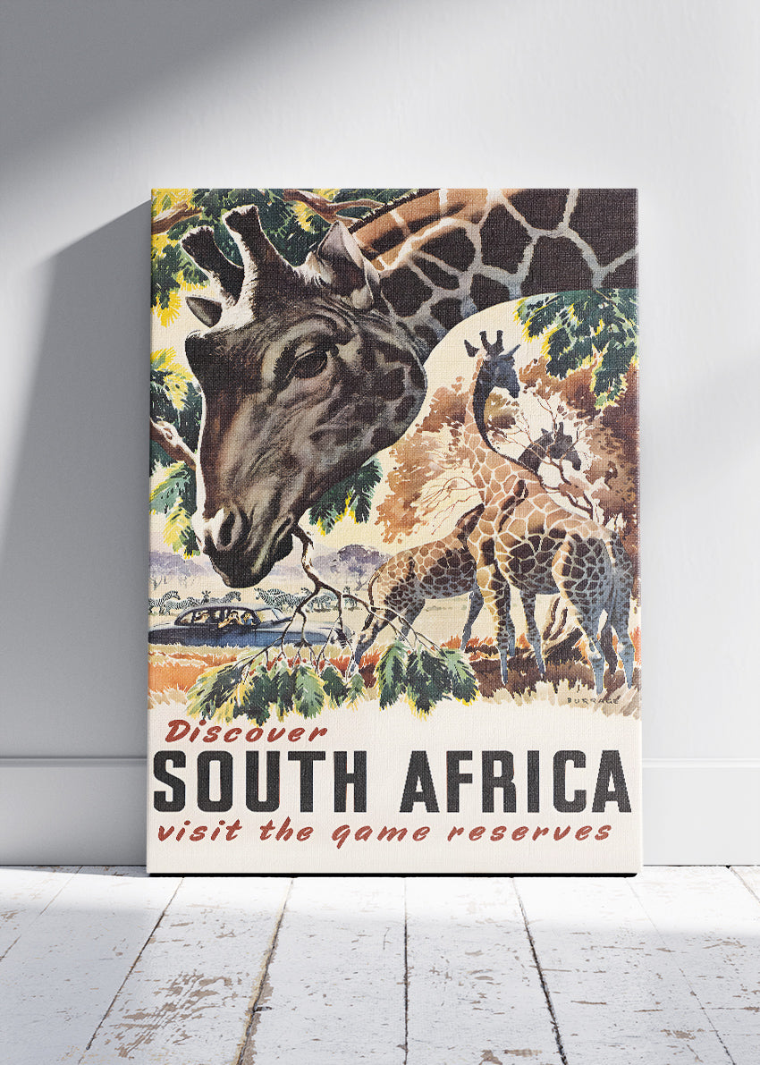 Discover South Africa Giraffe Poster & Canvas Print – Vintage Wildlife Travel Art