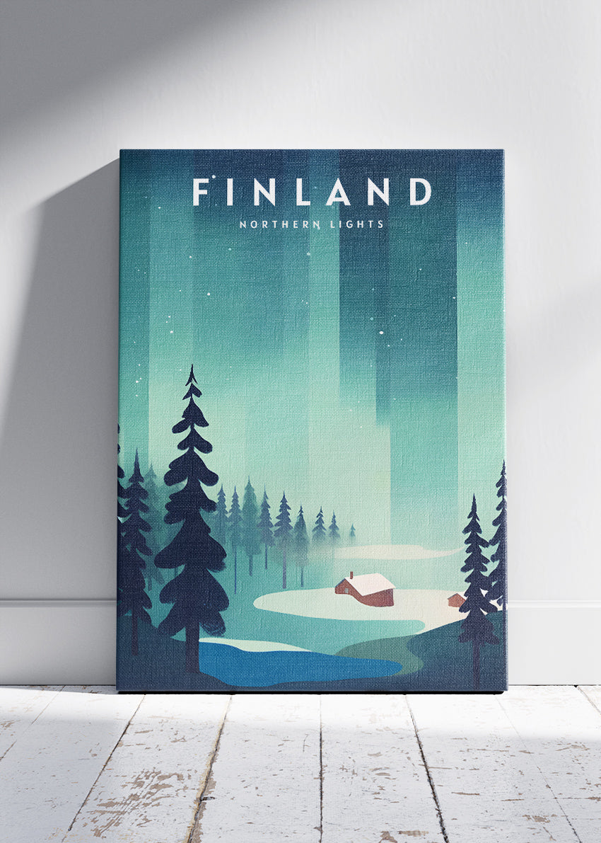 Finland Northern Lights Poster & Canvas Print – Minimal Winter Landscape Art