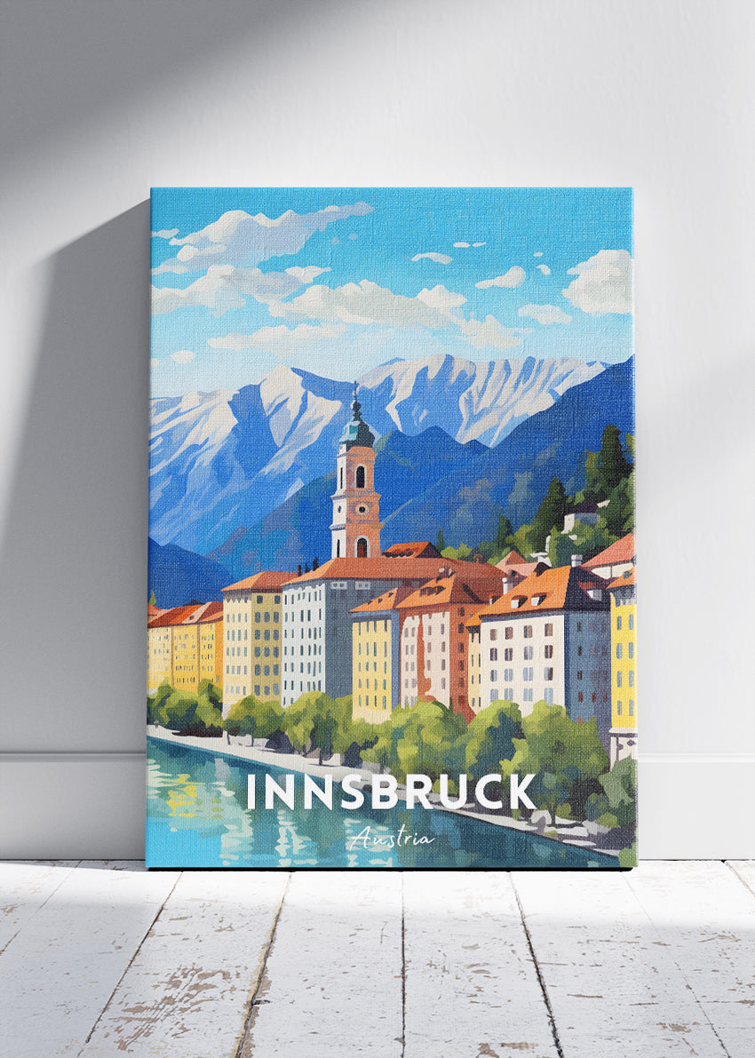 Innsbruck Austria Travel Poster & Canvas Wall Art – Alpine City Landscape Illustration