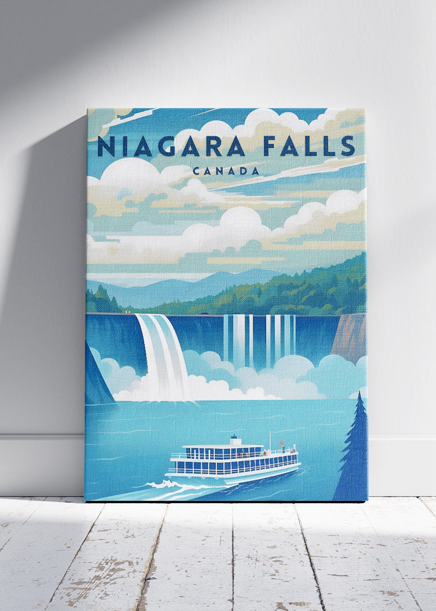Niagara Falls Canada Poster & Canvas Print – Waterfall & Scenic Boat Illustration
