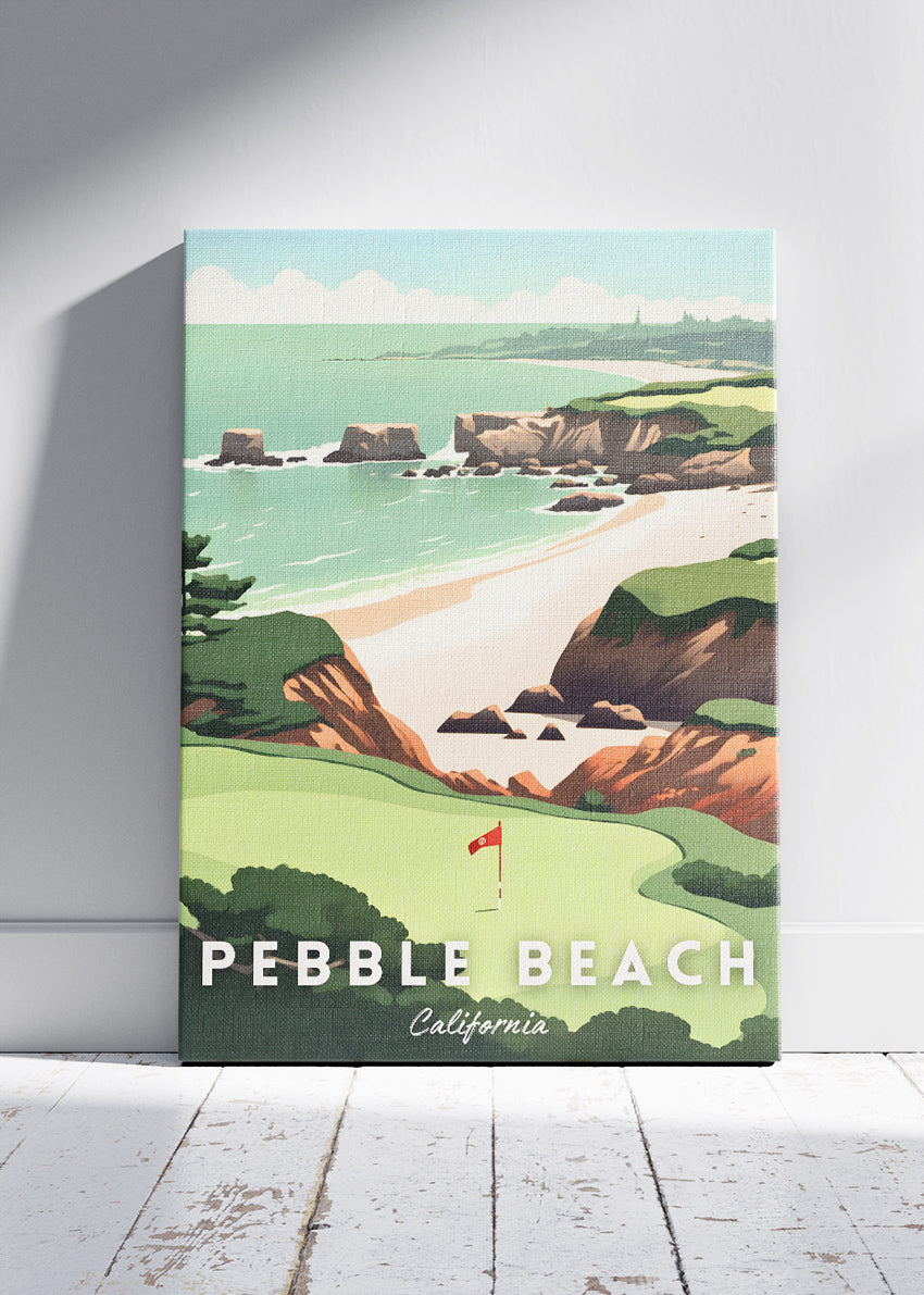 Pebble Beach California Poster & Canvas Print – Illustrated Coastal Golf Course Wall Art