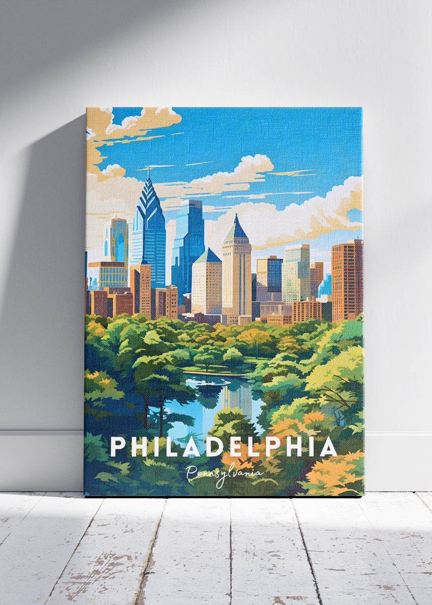 Philadelphia Pennsylvania Poster & Canvas Print – Skyline Park View Illustration Wall Art