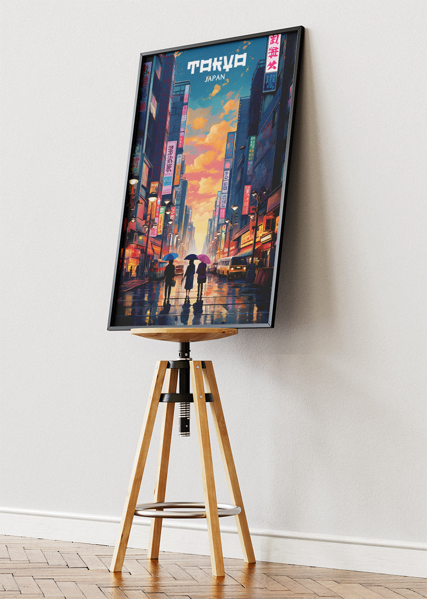 Tokyo Japan Poster & Canvas Print – Illustrated Neon City Street Art