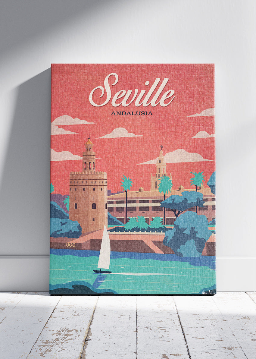 Seville Andalusia Poster & Canvas Print – Vintage Illustrated Spain Travel Art