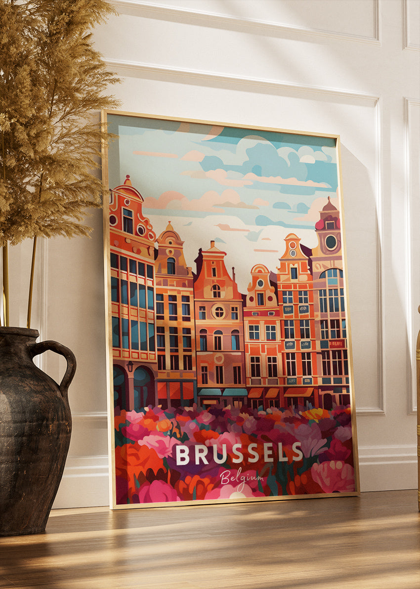 Brussels Grand Place Travel Poster & Canvas Print – Belgium Wall Art