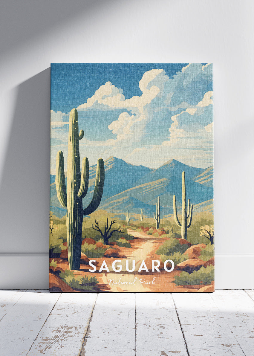 Saguaro National Park Poster & Canvas Print – Illustrated Desert Cactus Landscape Wall Art