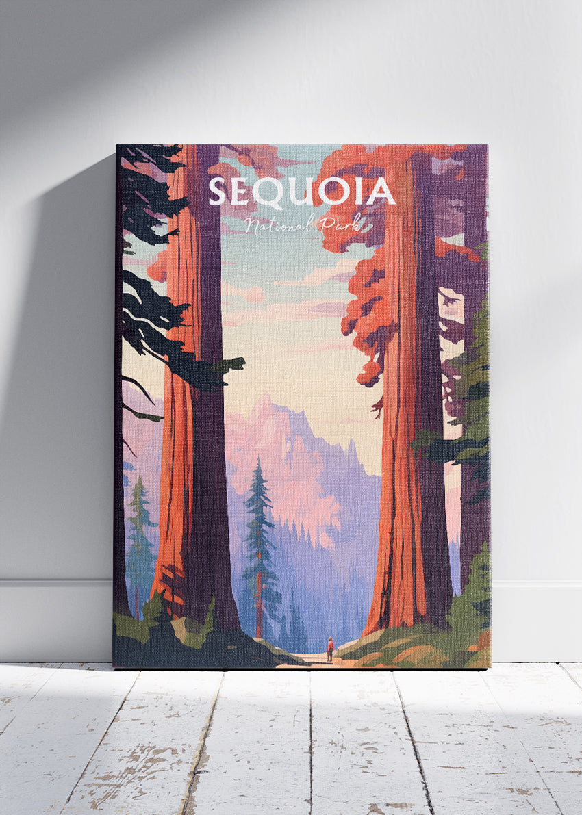 Sequoia National Park Poster & Canvas Print – Illustrated Giant Sequoia Forest Wall Art