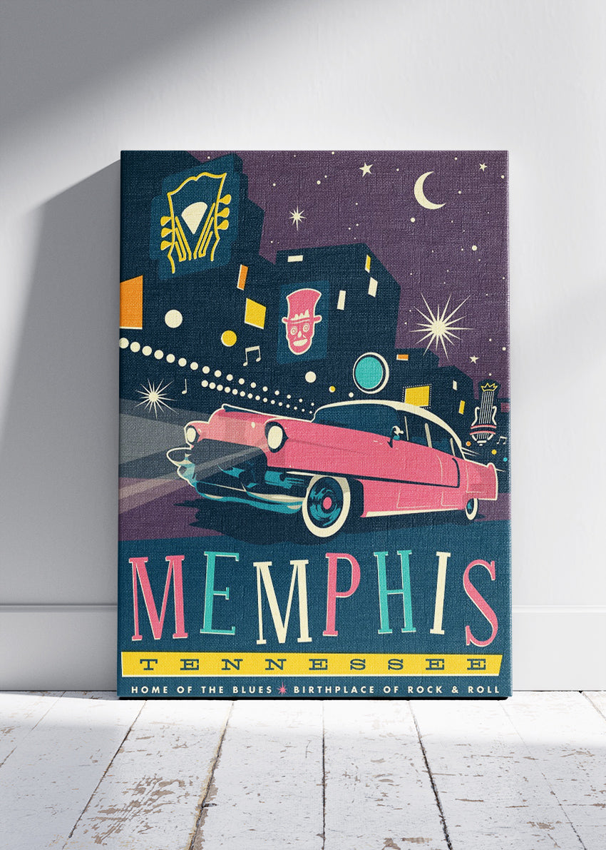 Memphis Tennessee Poster & Canvas Print – Retro Blues & Rock ’n’ Roll Nightlife Wall Art