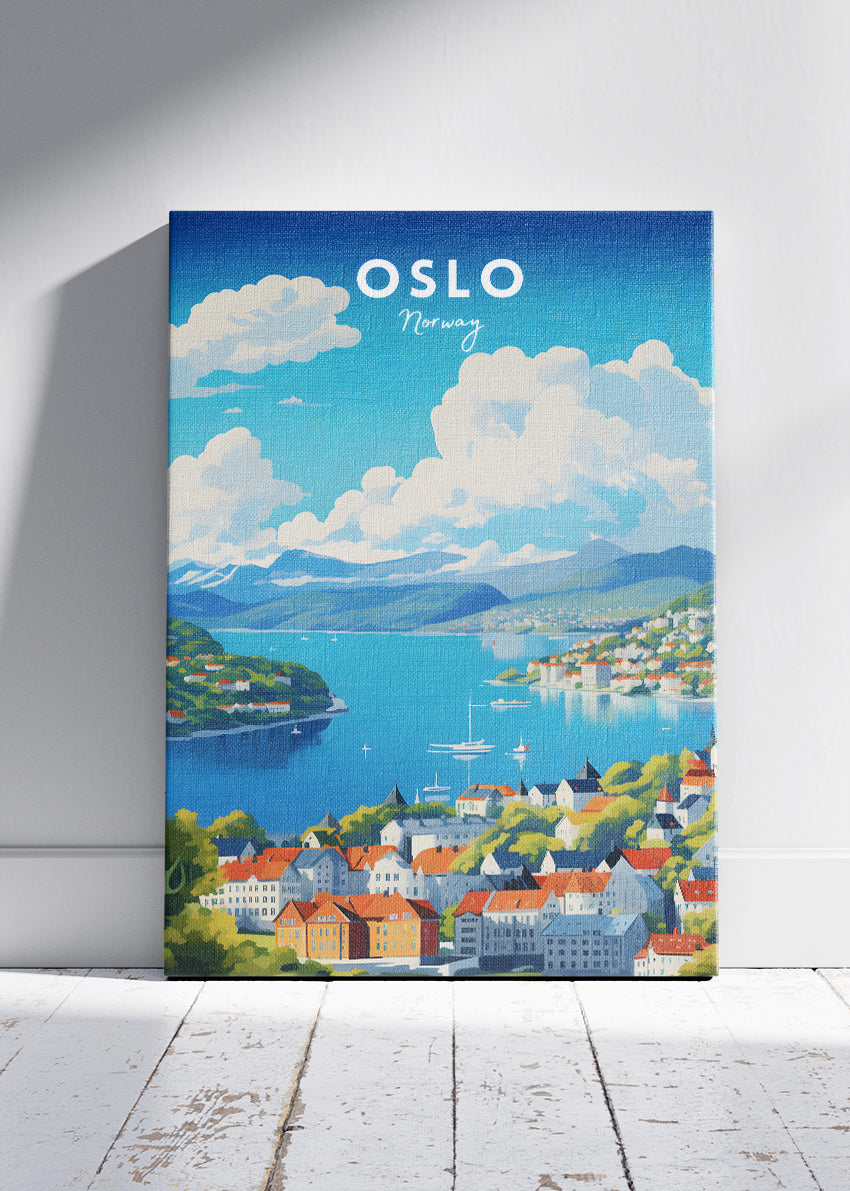 Oslo Norway Poster & Canvas Print – Modern Illustrated Scenic Fjord City Art