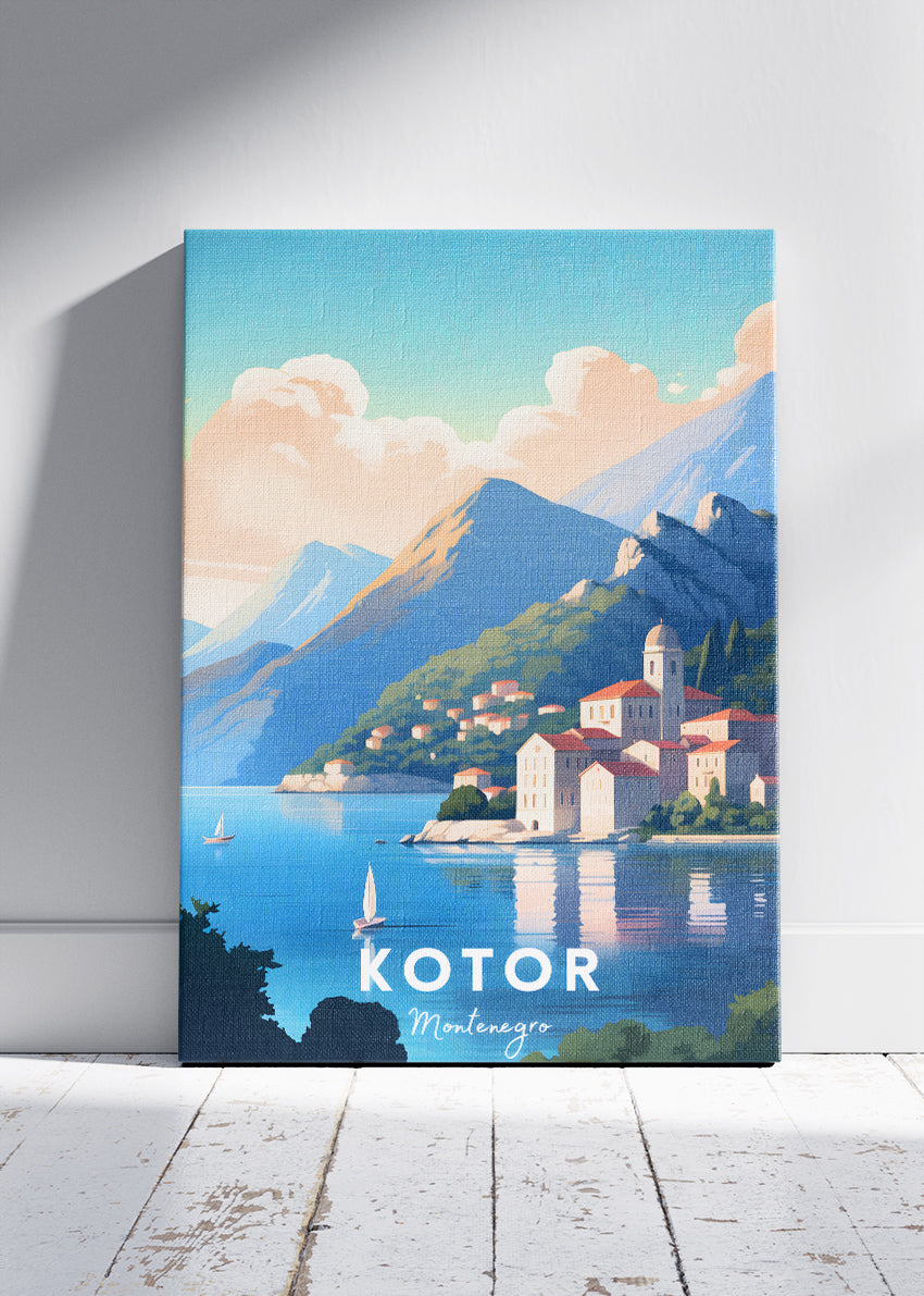 Kotor Montenegro Poster & Canvas Print – Illustrated Bay & Old Town Coastal Art
