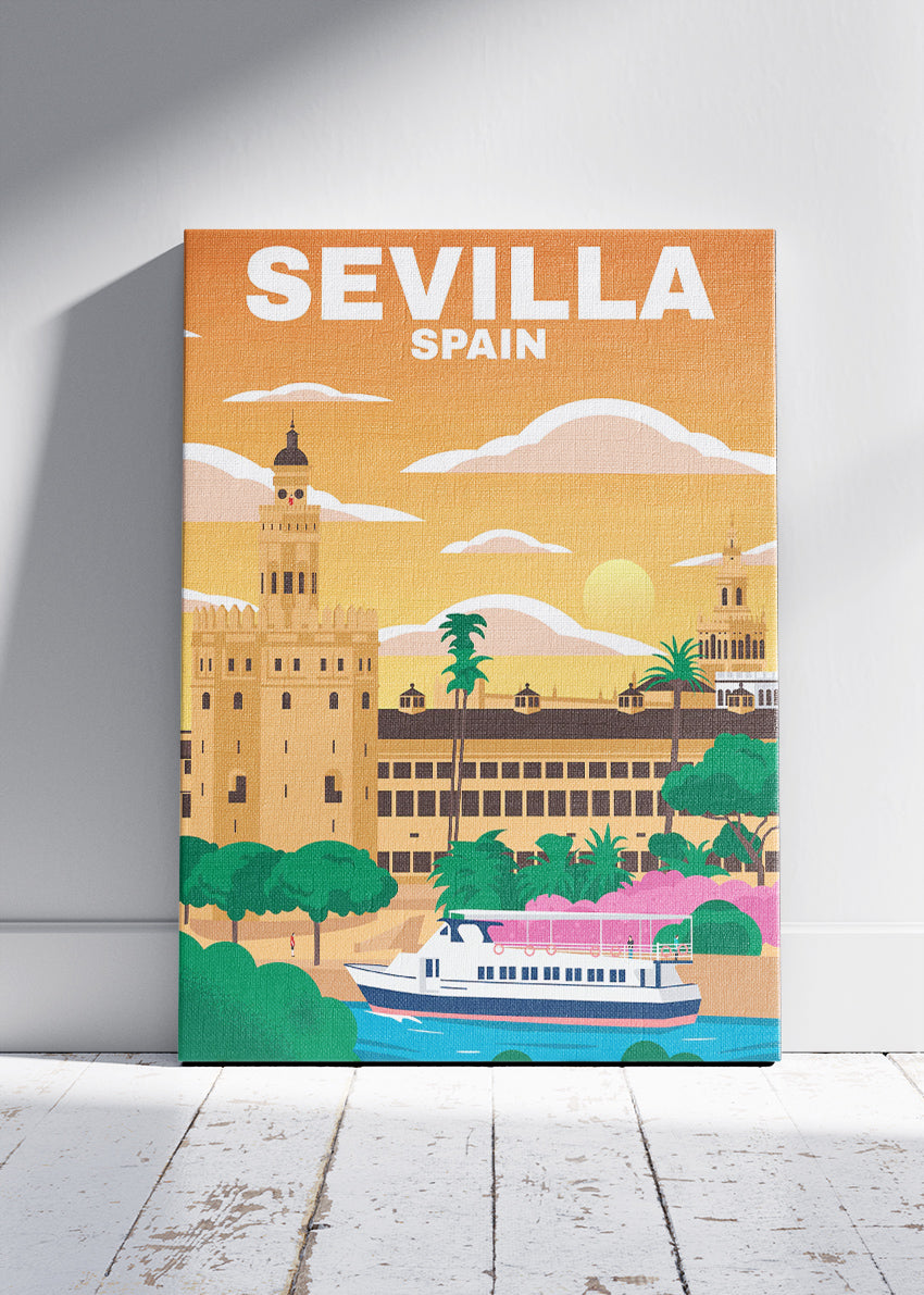 Sevilla Spain Poster & Canvas Print – Illustrated Andalusia Cityscape Art