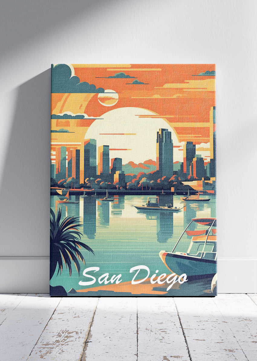 San Diego Sunset Skyline Poster & Canvas Print – Coastal Cityscape Wall Art