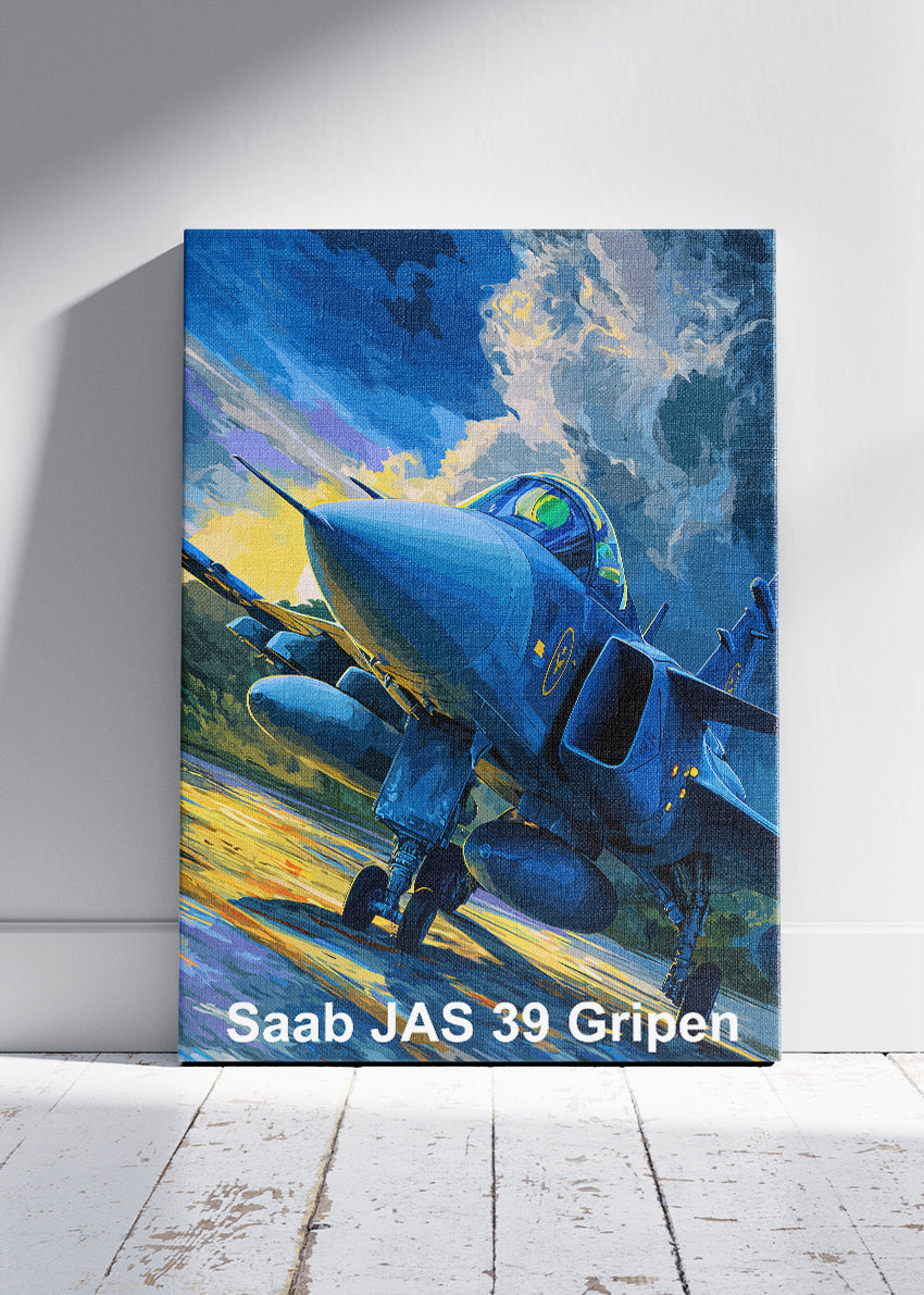 Saab JAS 39 Gripen Poster & Canvas Print – Vibrant Illustrated Fighter Jet Art
