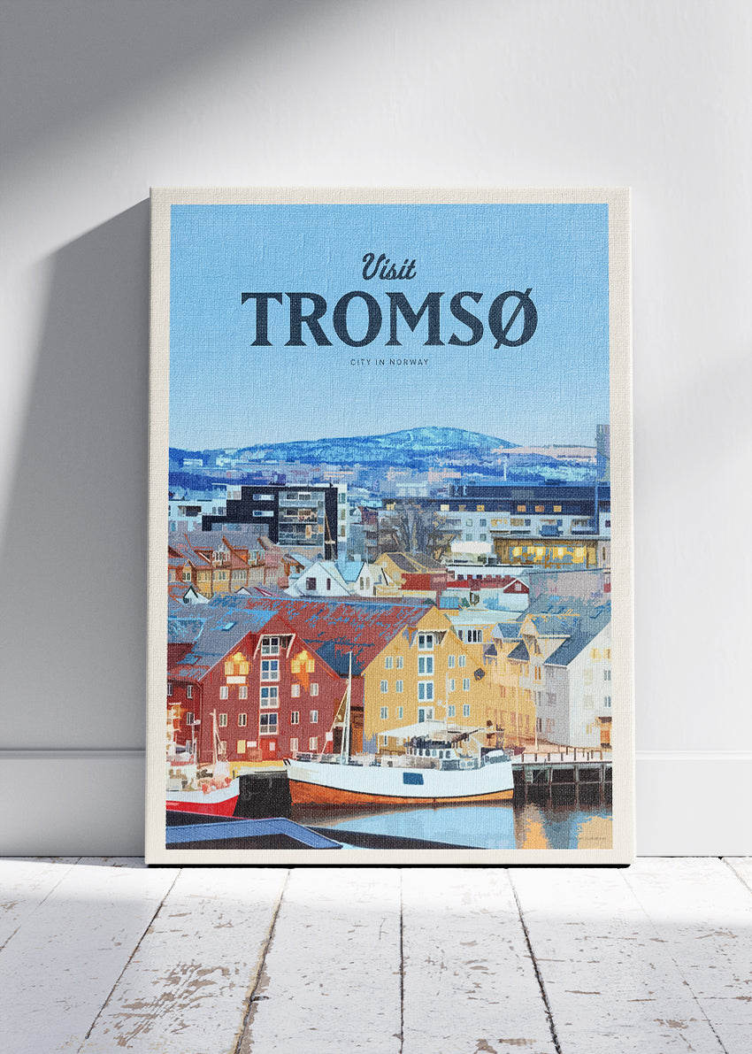 Tromsø Norway Poster & Canvas Print – Modern Illustrated Arctic Harbour Art