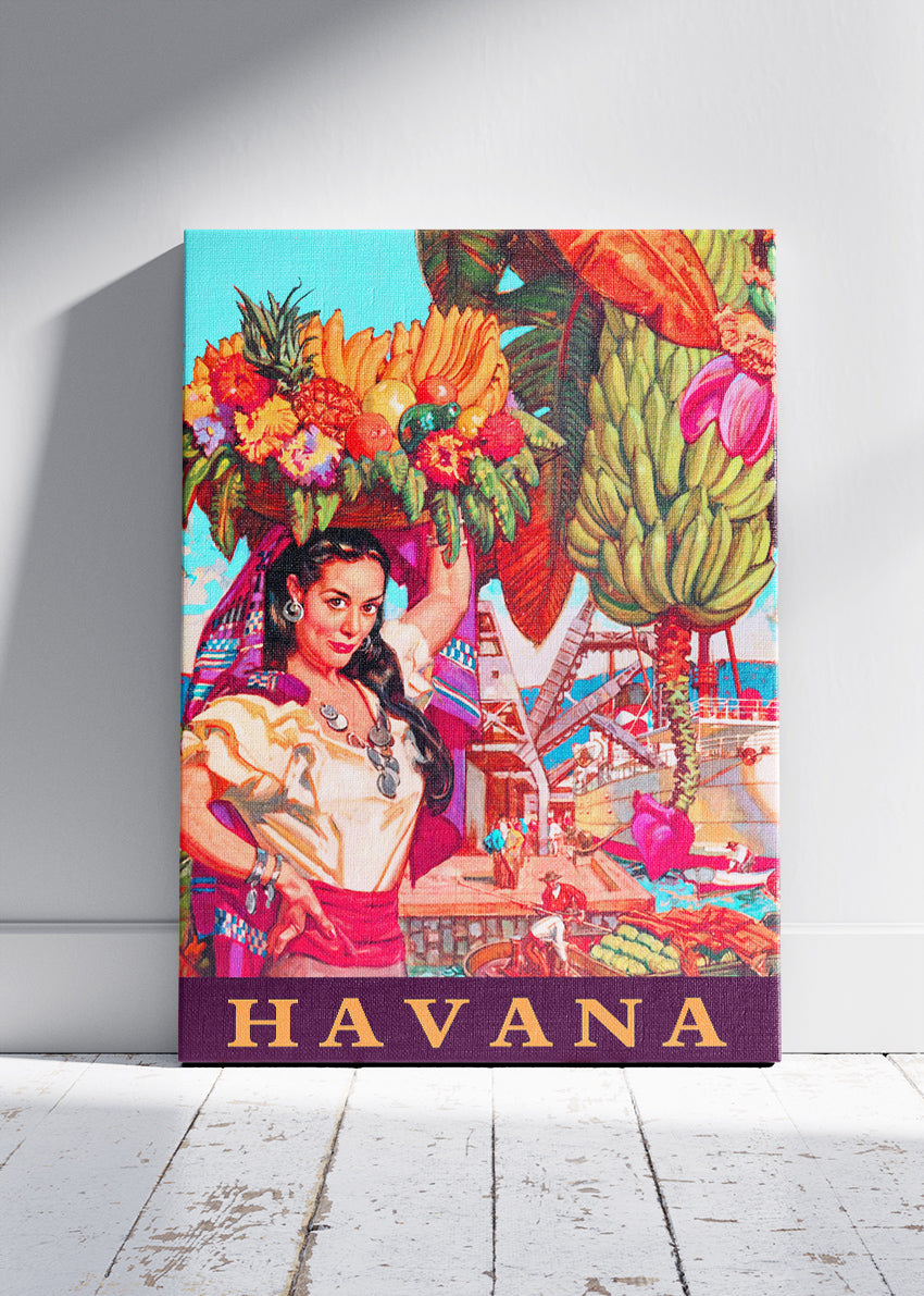Havana Cuba Fruit Market Dancer Poster & Canvas Print – Vintage Tropical Art