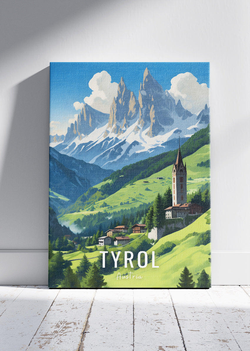 Tyrol Austria Travel Poster & Canvas Print – Alpine Mountain Landscape Wall Art
