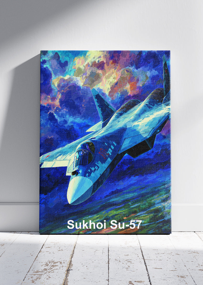 Sukhoi Su-57 Poster & Canvas Print – Dynamic Illustrated Stealth Jet Art