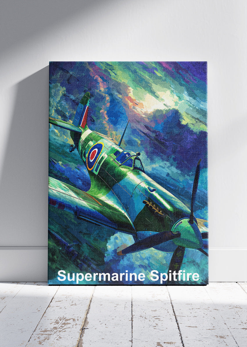 Supermarine Spitfire Poster & Canvas Print – Illustrated WWII Fighter Aircraft Art