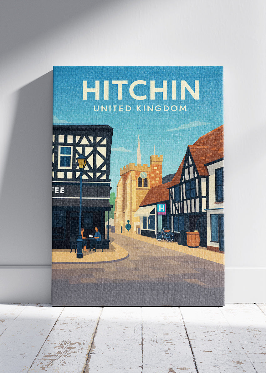 Hitchin Town Centre Poster & Canvas Print – Illustrated Hertfordshire Street Art – A1001