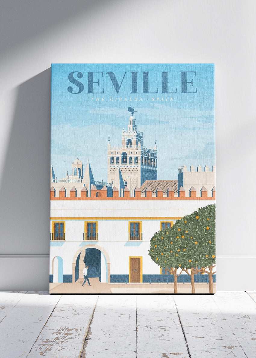 Seville Spain Poster & Canvas Print – Illustrated La Giralda Architecture Art
