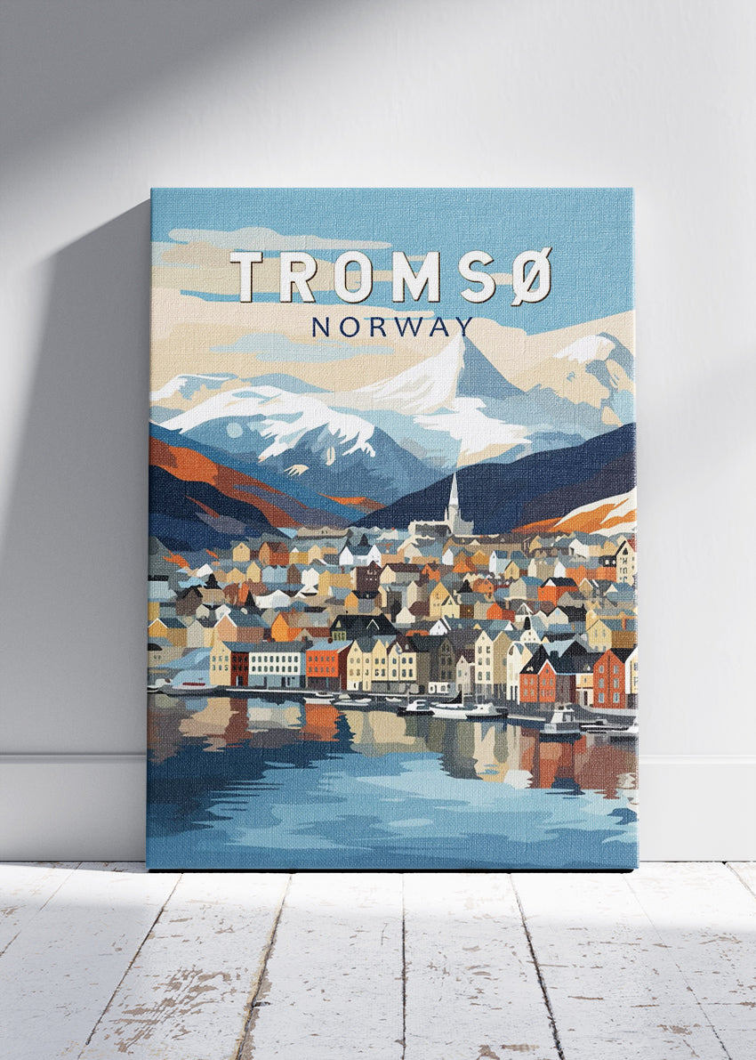 Tromsø Norway Poster & Canvas Print – Modern Illustrated Arctic Mountain Harbour Art