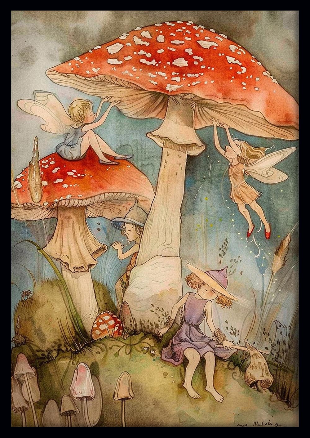 Fairy Friends & Toadstools – Whimsical Forest Fantasy Canvas & Poster Wall Art – T1033 – AiPrintLab