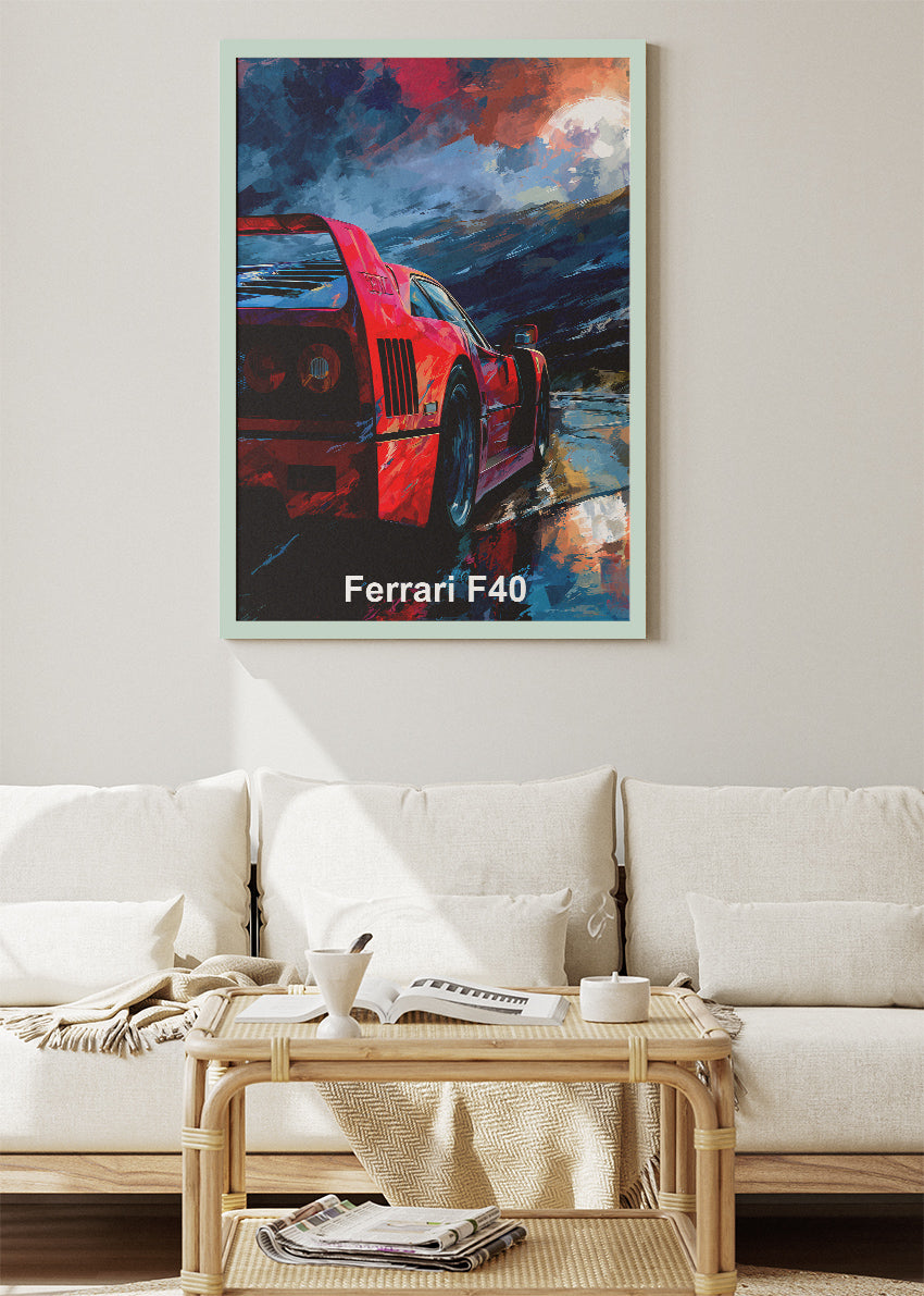 Ferrari F40 Motion Art Poster & Canvas Print – Legendary Supercar Wall Art