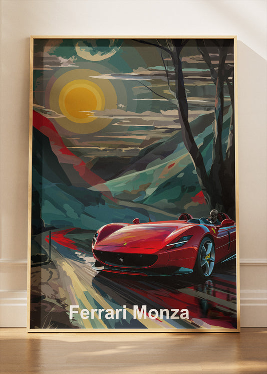 Ferrari Monza Art Poster & Canvas Print – Cinematic Sunset Supercar Wall Art