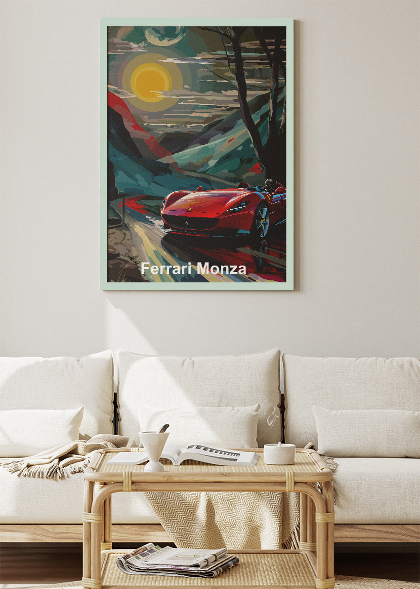 Ferrari Monza Art Poster & Canvas Print – Cinematic Sunset Supercar Wall Art