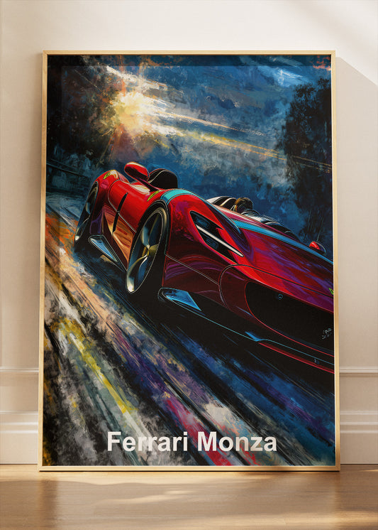 Ferrari Monza Art Poster & Canvas Print – High-Speed Cinematic Supercar Wall Art