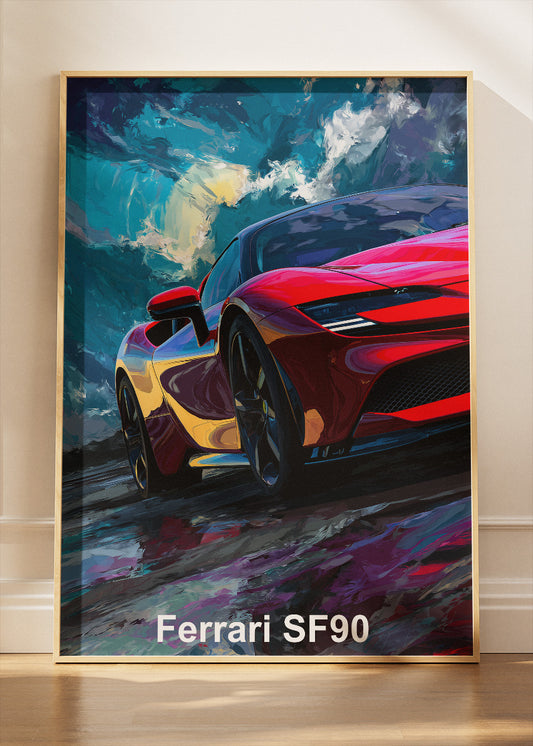 Ferrari SF90 Stradale Art Poster & Canvas Print – Hybrid Supercar Performance Wall Art