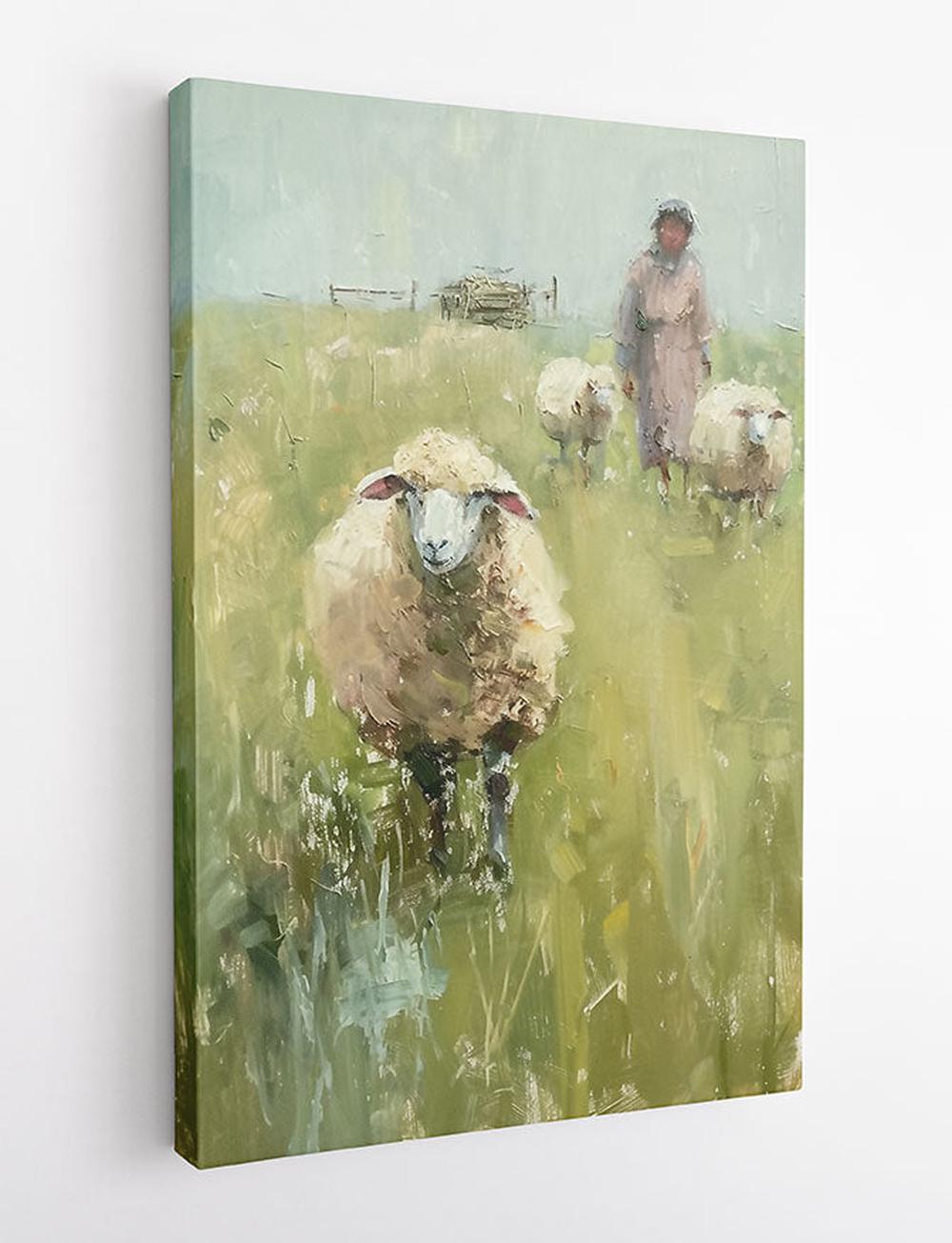 Field Companions – Rustic Sheep Pasture Canvas & Poster Art – T816 – AiPrintLab