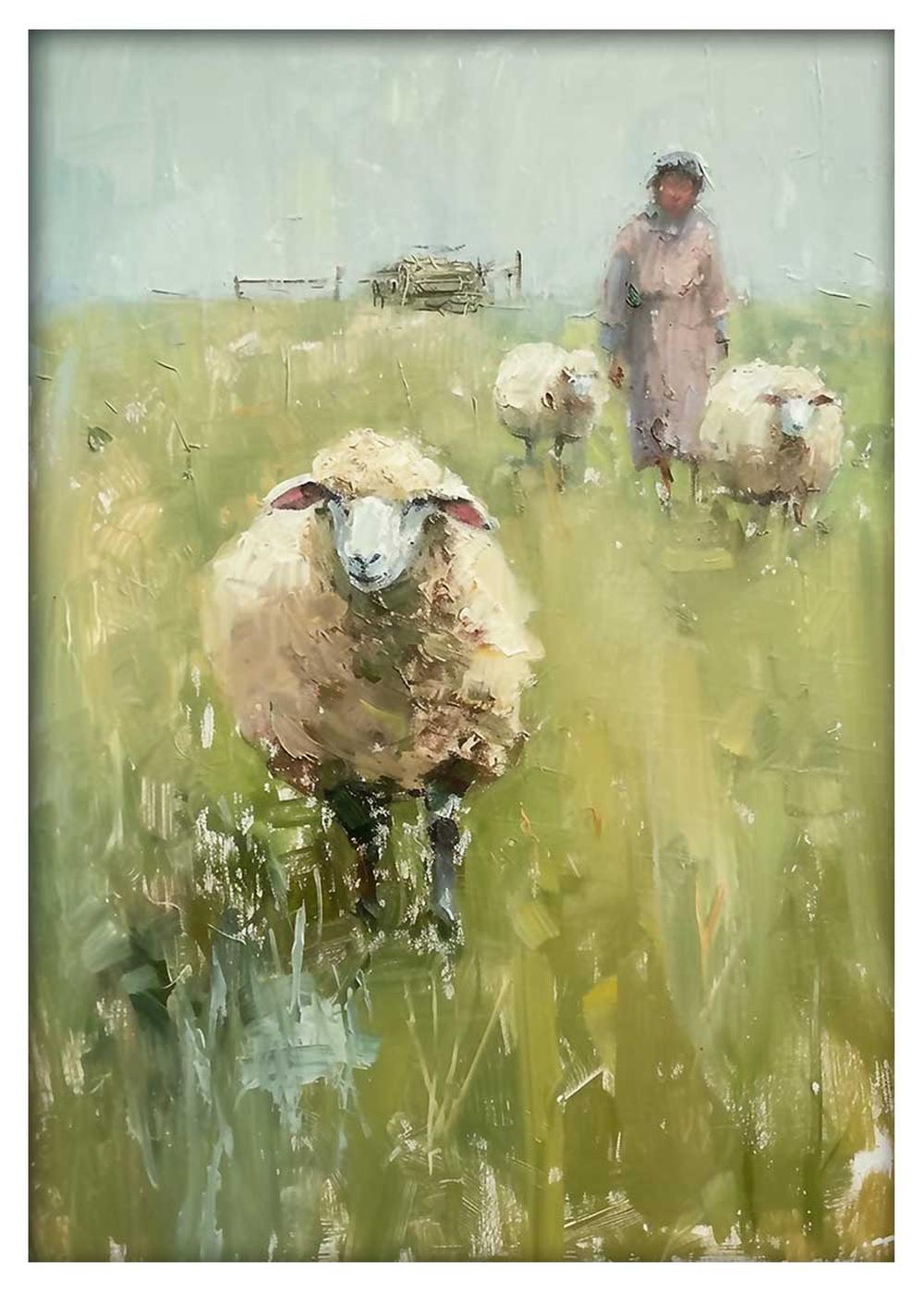 Field Companions – Rustic Sheep Pasture Canvas & Poster Art – T816 – AiPrintLab