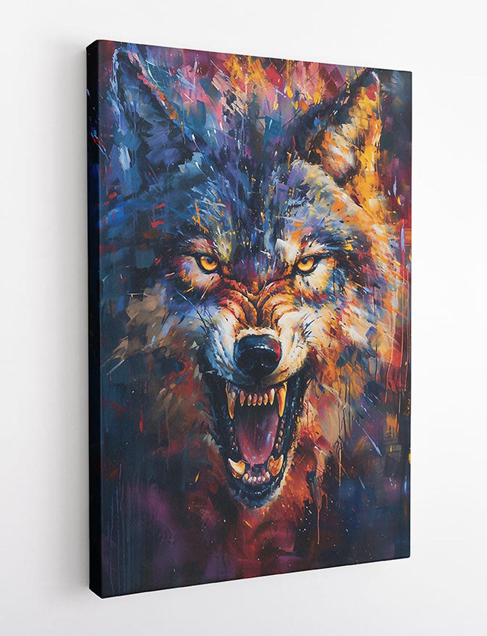 Fierce Howling Wolf – Abstract Expressionist Canvas Wall Art – T892 – AiPrintLab
