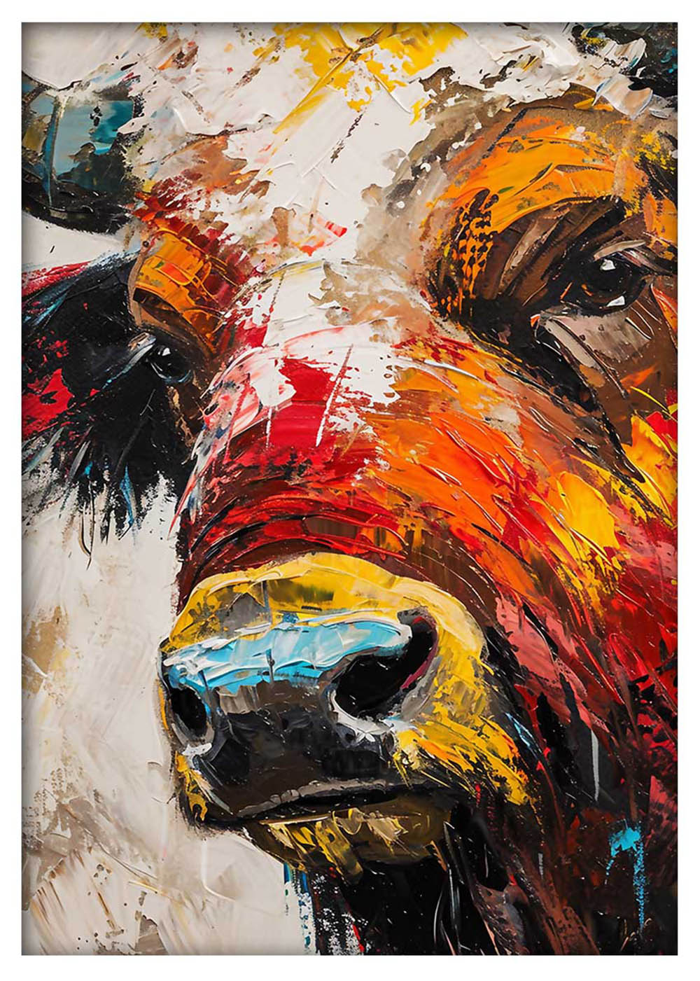 Fiery Bull Close-Up – Abstract Animal Canvas & Poster Wall Art – T909 – AiPrintLab
