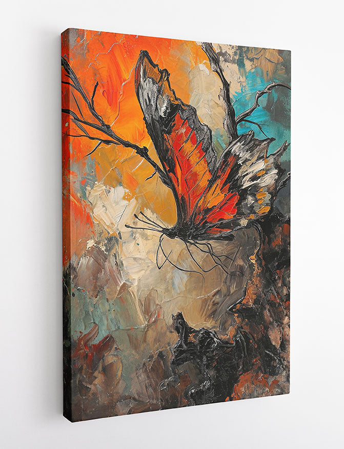 Fiery Butterfly Textured Painting – Abstract Expressionist Canvas & Poster Wall Art – T1189 – AiPrintLab