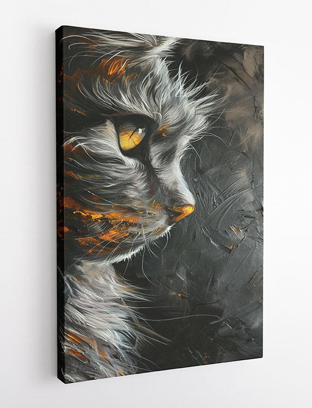 Fiery Cat Gaze – Dramatic Feline Canvas Wall Art Print – T936 – AiPrintLab
