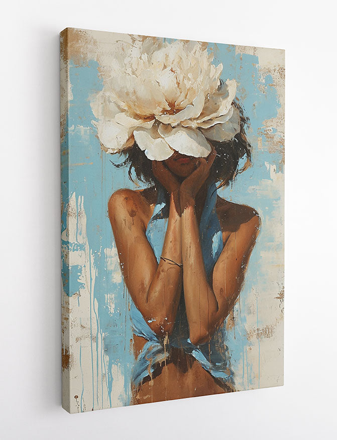 Floral-Faced Woman – Soft Feminine Art Canvas & Poster Wall Print – T1073 – AiPrintLab