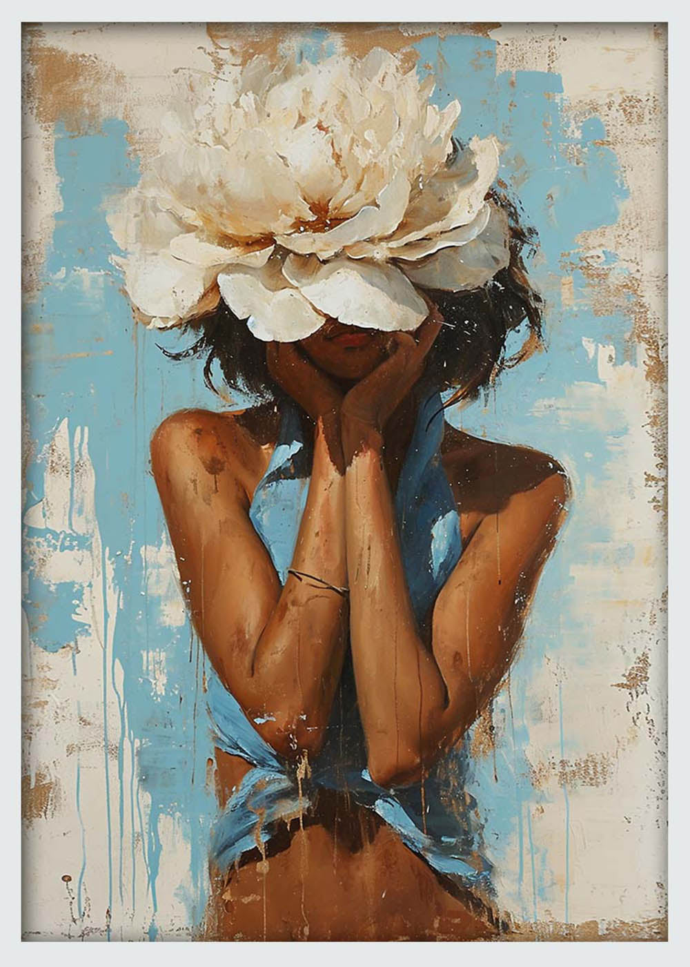 Floral-Faced Woman – Soft Feminine Art Canvas & Poster Wall Print – T1073 – AiPrintLab