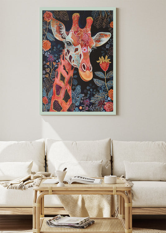 Floral Giraffe Canvas Print & Poster – Elegant Botanical Animal Wall Art