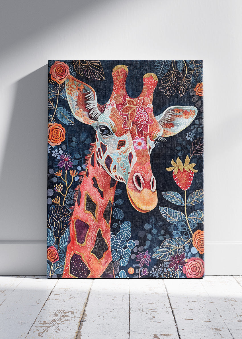 Floral Giraffe Canvas Print & Poster – Elegant Botanical Animal Wall Art