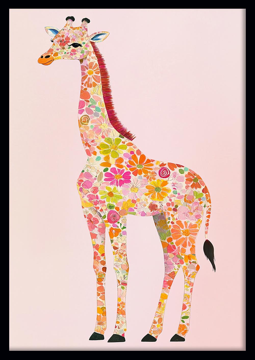 Floral Giraffe Illustration – Whimsical Animal Canvas & Poster Art – T1005 – AiPrintLab
