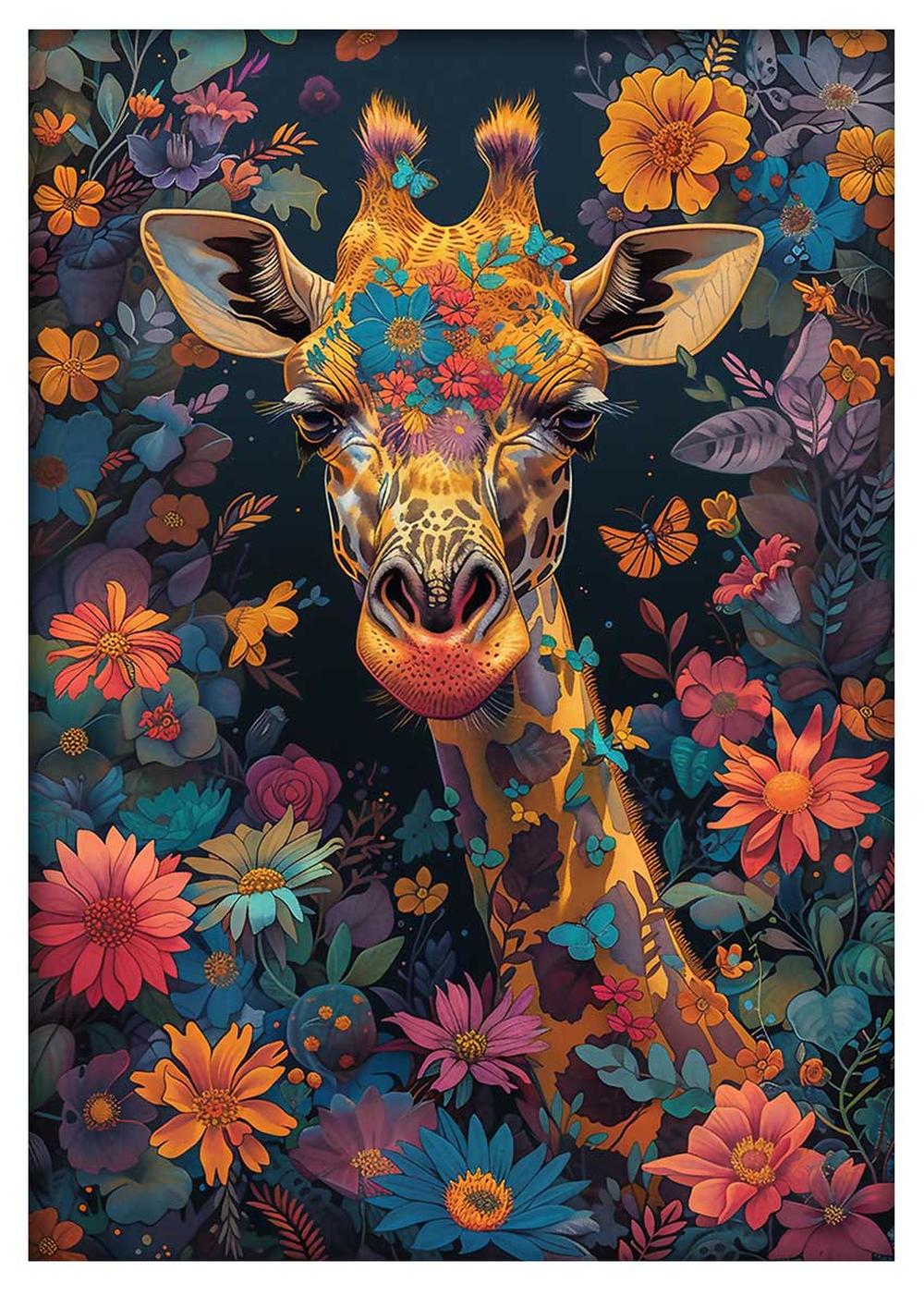 Floral Giraffe Portrait Art – Colorful Jungle Canvas & Poster Print – T795 – AiPrintLab