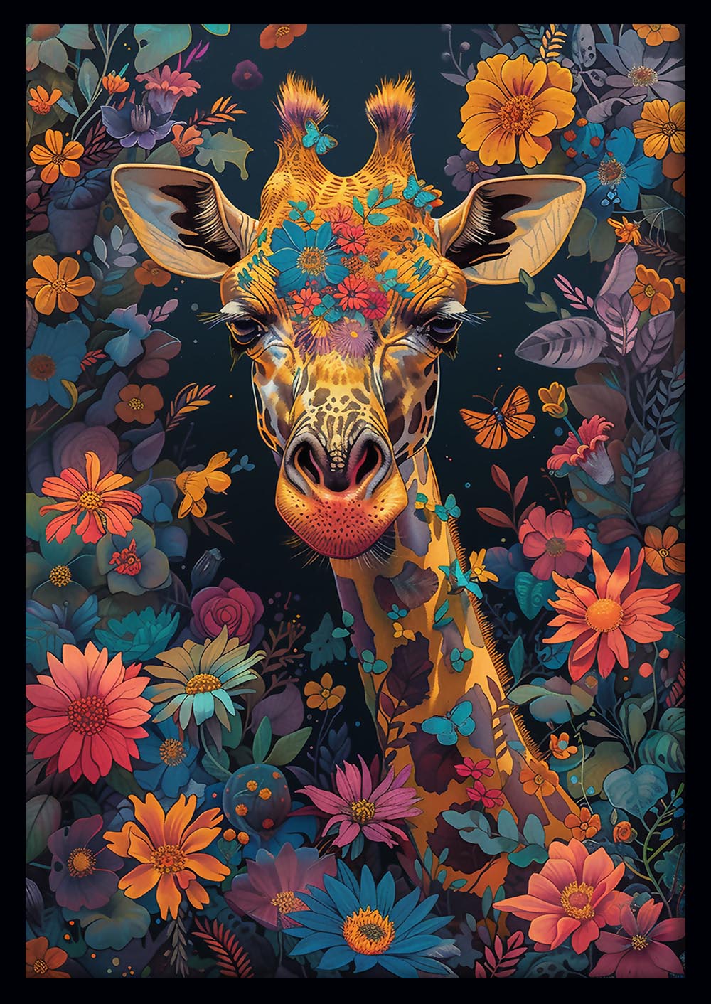 Floral Giraffe Portrait Art – Colorful Jungle Canvas & Poster Print – T795 – AiPrintLab