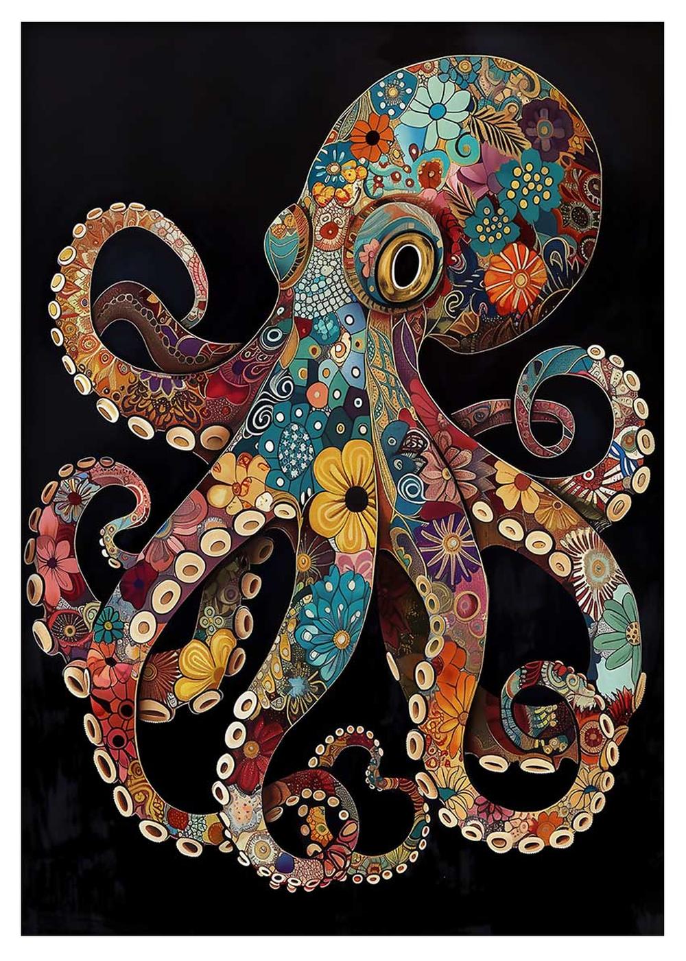 Floral Octopus Art Illustration Canvas Print & Poster – T676 – AiPrintLab