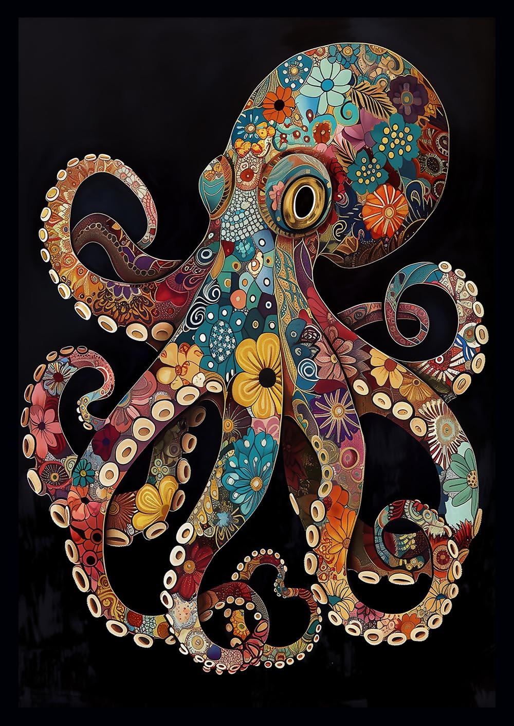 Floral Octopus Art Illustration Canvas Print & Poster – T676 – AiPrintLab
