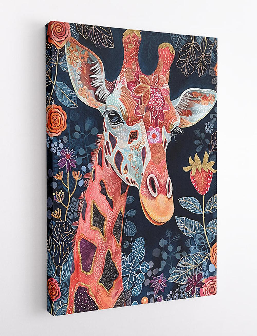 Floral Patterned Giraffe Portrait Canvas Art & Poster – T646 – AiPrintLab