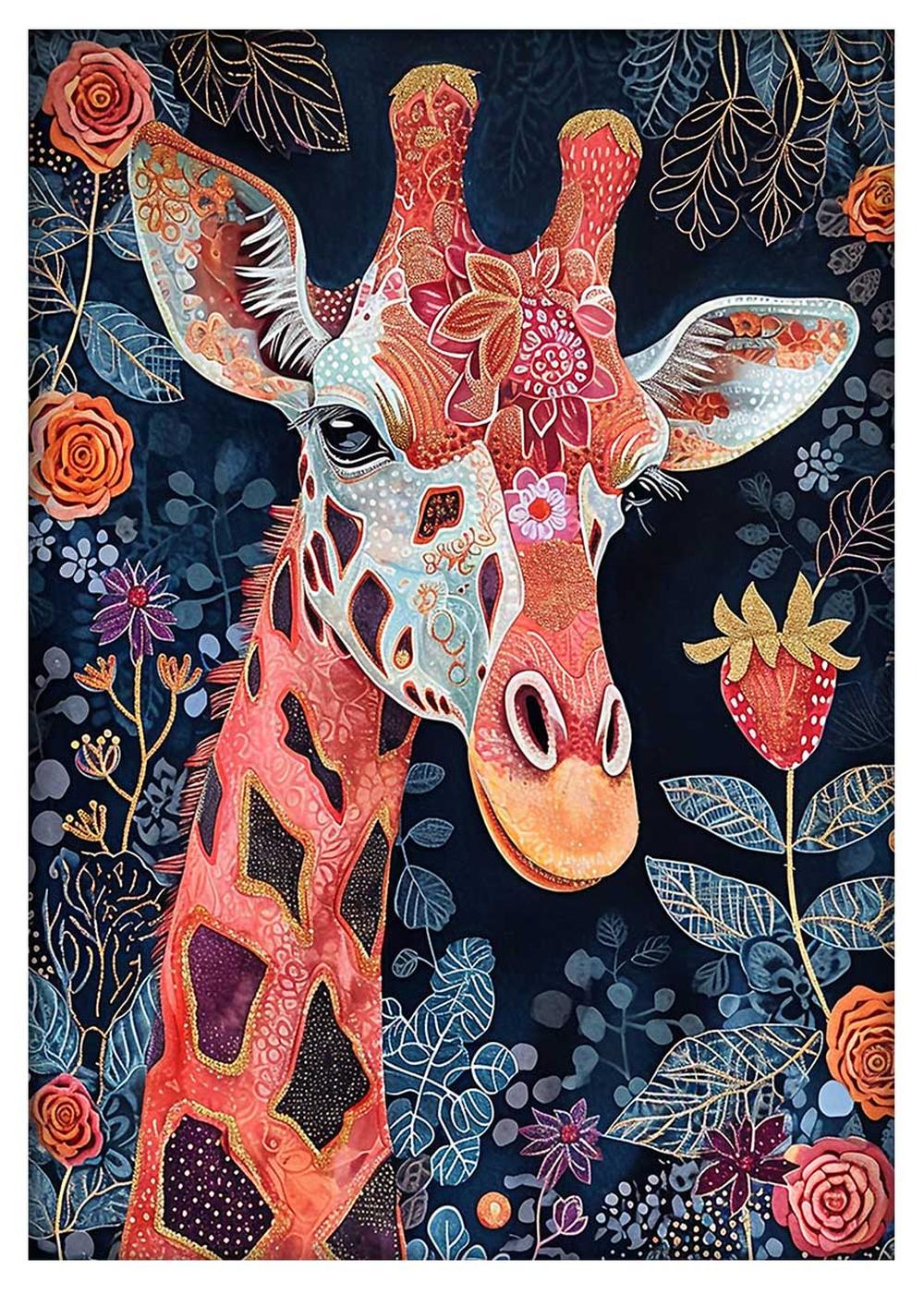 Floral Patterned Giraffe Portrait Canvas Art & Poster – T646 – AiPrintLab