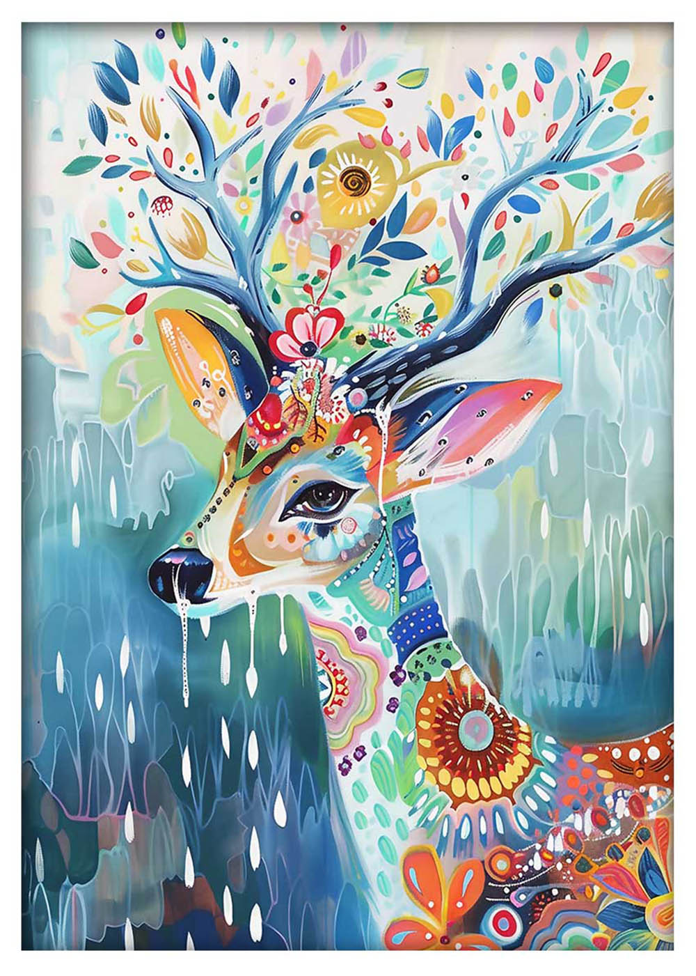 Floral Spirit Deer – Whimsical Forest Animal Canvas & Poster Art – T801 – AiPrintLab