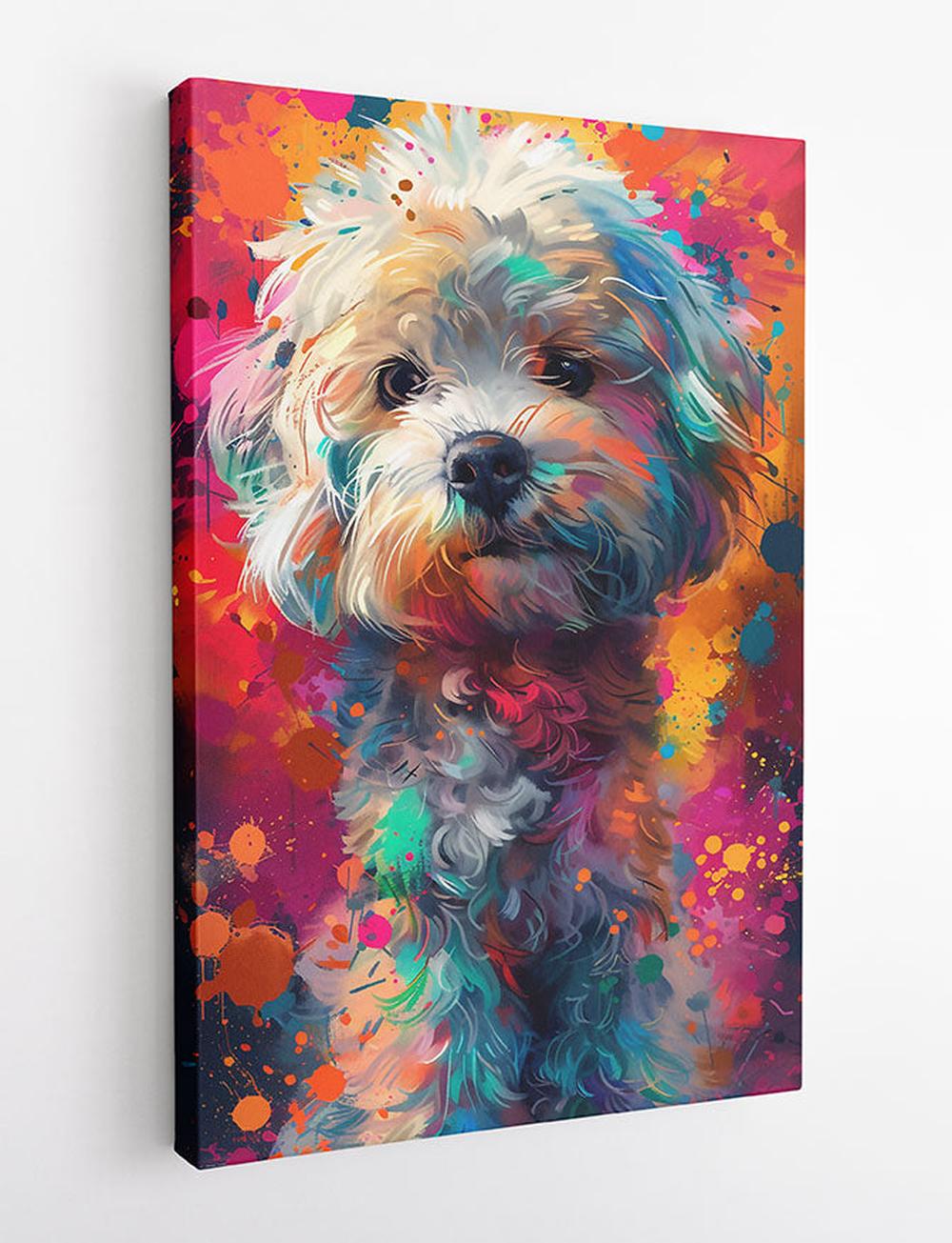 Fluffy Splash Pup – Colorful Abstract Dog Canvas Wall Art – T846 – AiPrintLab